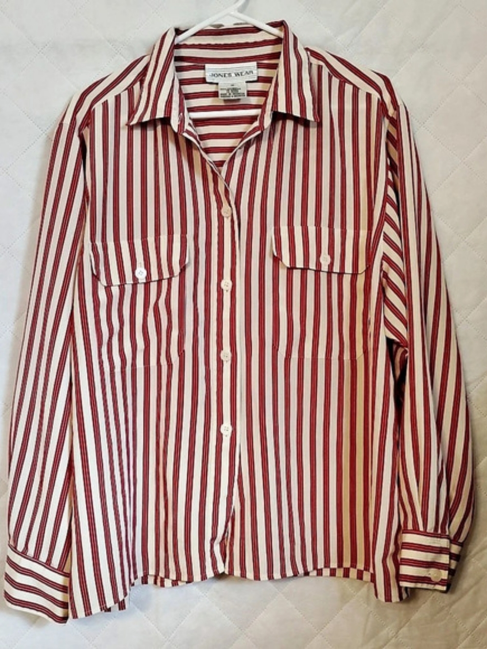 Jones Wear Striped Button Down Shirt in Red & Beige Size 16 Like New